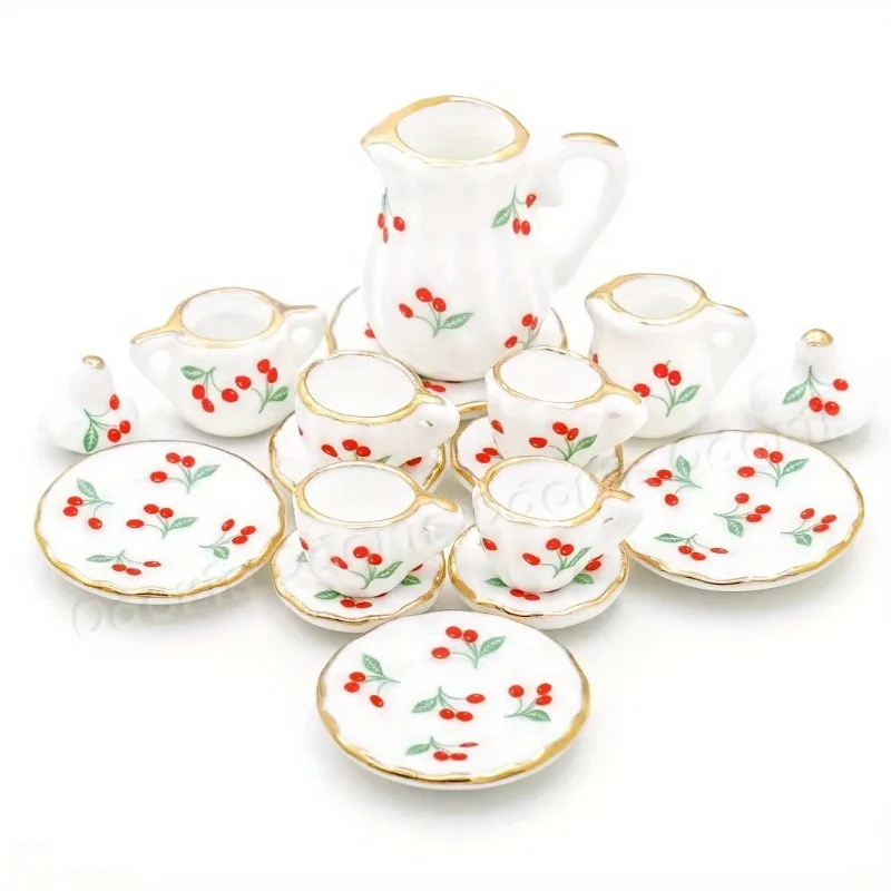 15pcs Set Mini Tea Pot Dish Cups Accessories Mini Ceramic Tableware Micro Fish Tank Landscape Landscaping Ornament