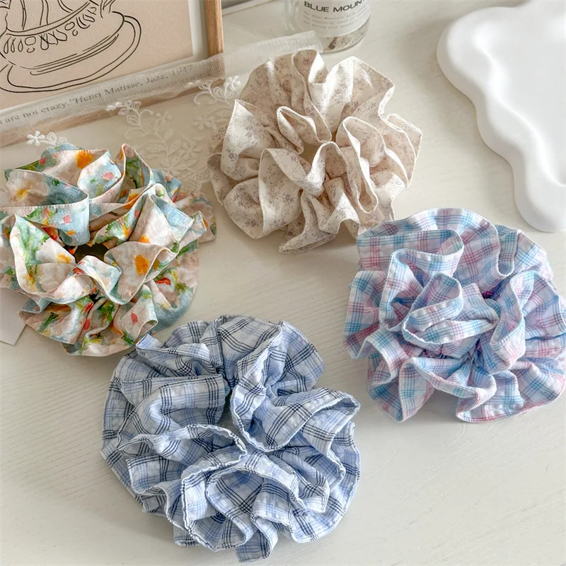 Handmade Exaggerated Oversized Ruffled Scrunchie Headwear 2024 Korean Printed Cloth Multi-layer Hair Ties Women Hair Accessories