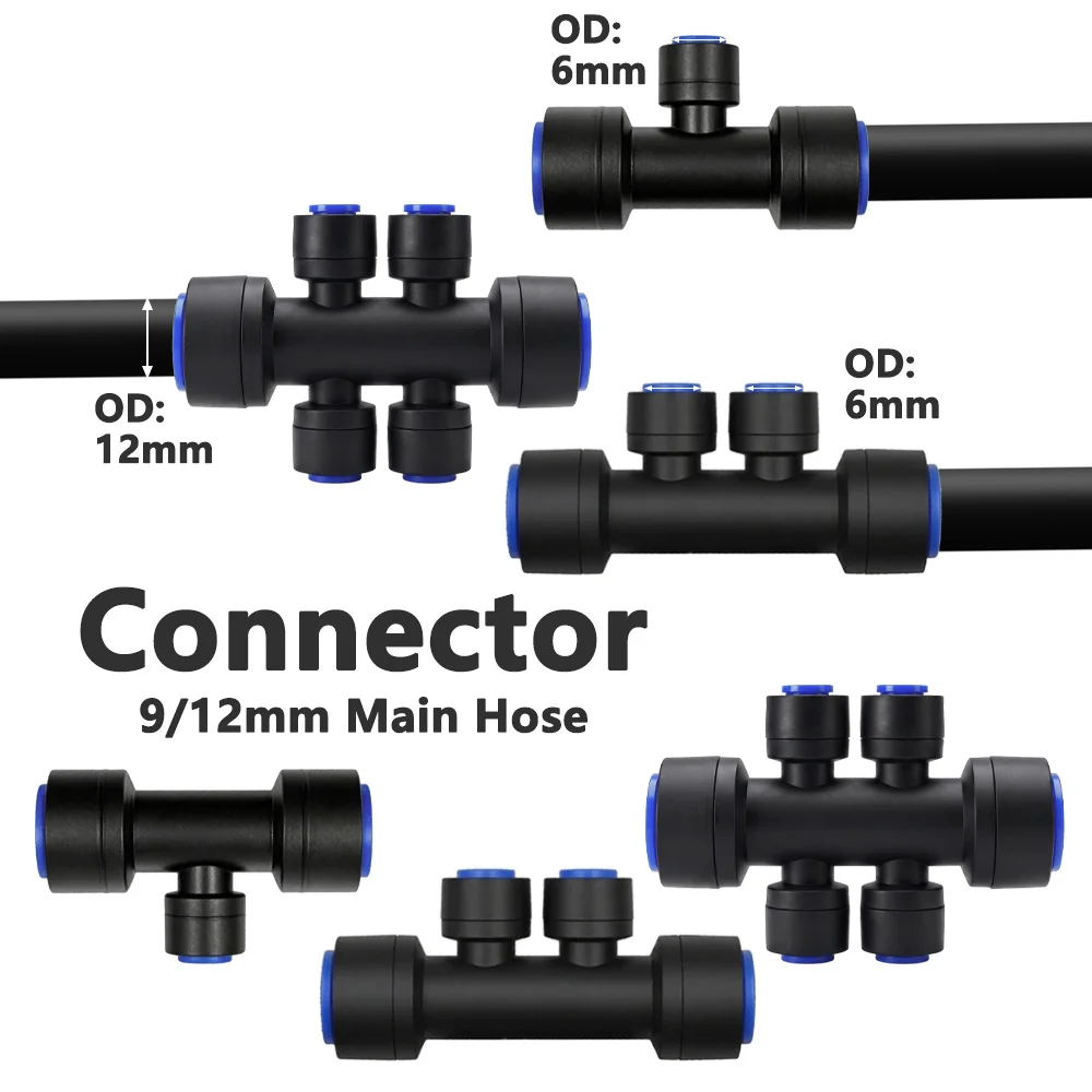 12 to 6mm Quick Connector Joints Tee Taps Ball Valve Adapter Garden Drip System 3/8