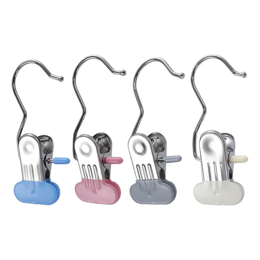 Stainless Steel Clothes Clips with Hook Clothespin Clothes Peg Portable Closet Hanging Clothes Clip Wardrobe Organizer Hanger