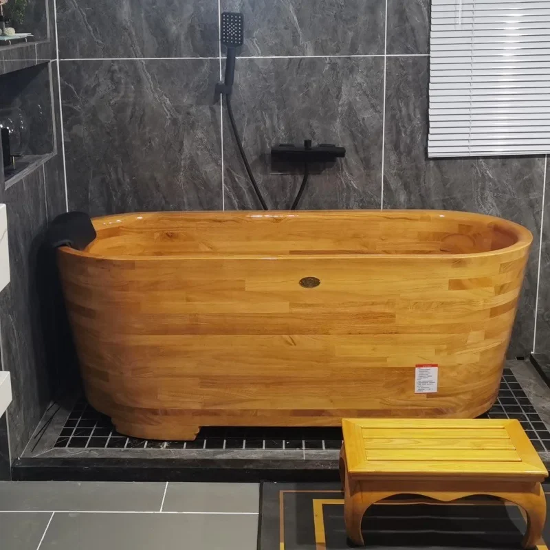 Rubber wooden bucket Adult bath bucket Household solid wood bathtub Wooden bath bucket Adult bath tub