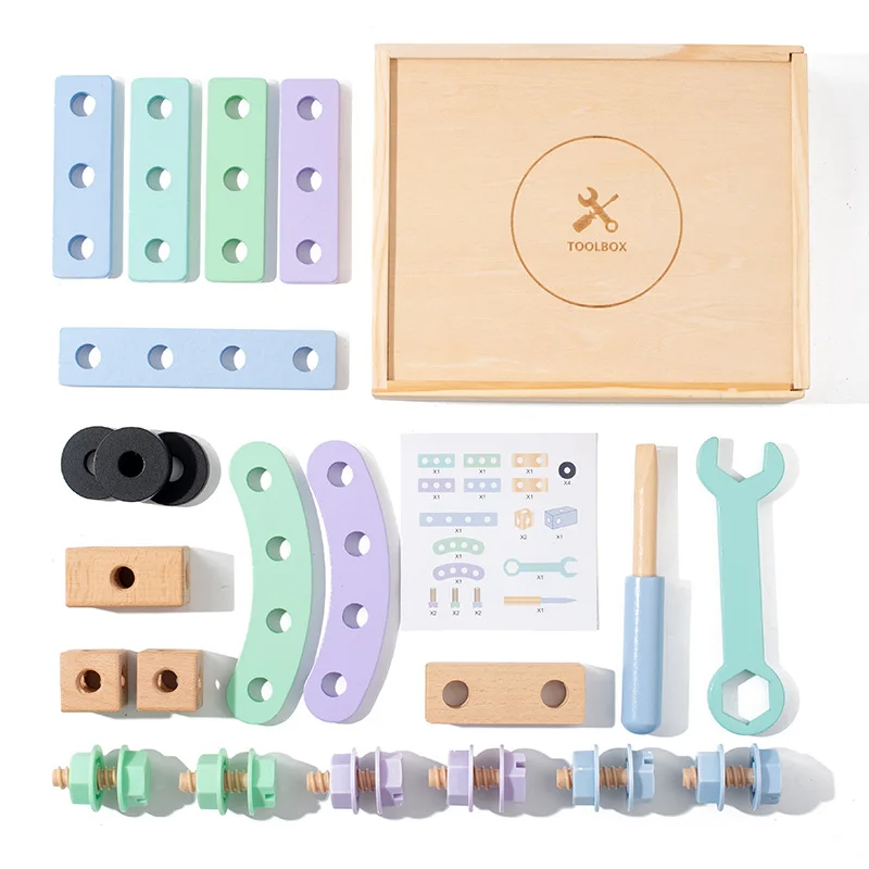 

32Pcs Wooden Disassembly Tool Set, screw and nut assembly blocks, hands-on educational toy, great gift for kids