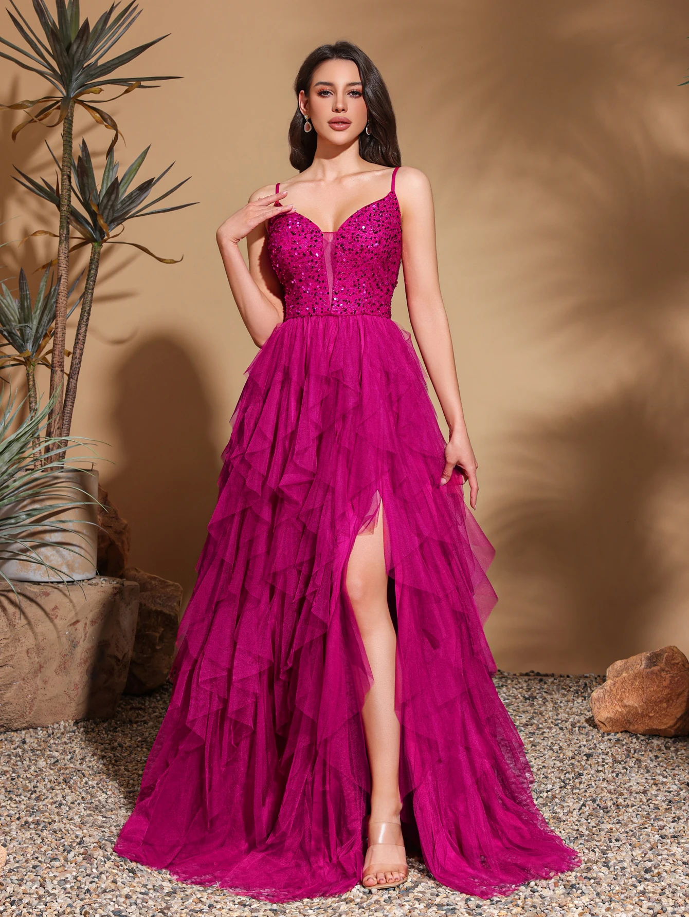 Rose Red  lady's long dres Family evening dresses party dresses festival attire graduation clothing holiday date outfit