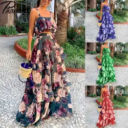 Phantasy Vocation Long Dress for Women Two Piece Skirt Set Romantic Sweet Dress Floral Pattern Dresses Spring Summer Outfit