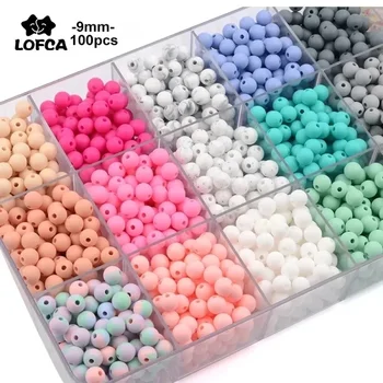 LOFCA 9mm 100 pièces perles de dentition en Silicone anneau de dentition bébé collier d'allaitement attache-sucette soins bucco-dentaires sans BPA de qualité alimentaire coloré