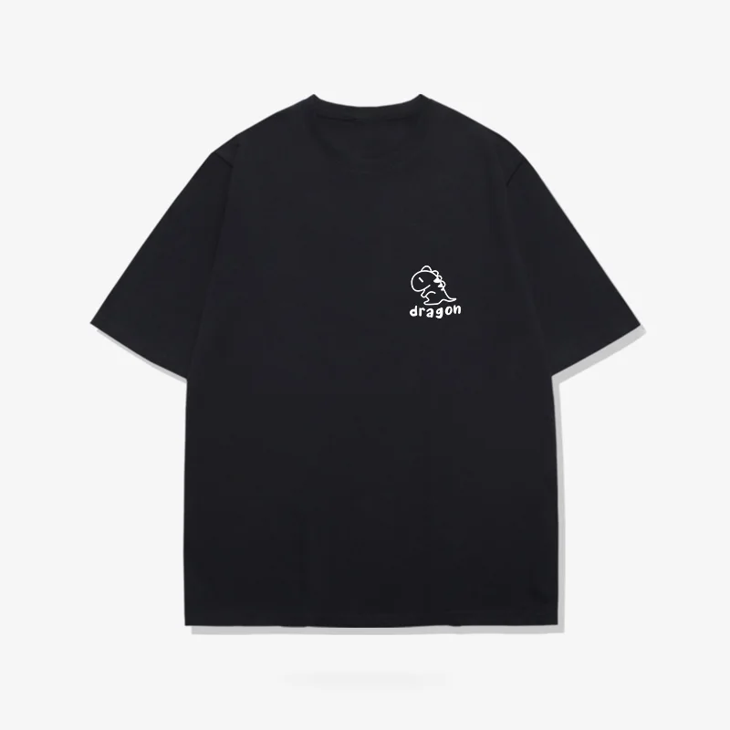 

Dinosaur simple chest label design short-sleeved t-shirt mens pure cotton loose summer new half-sleeves