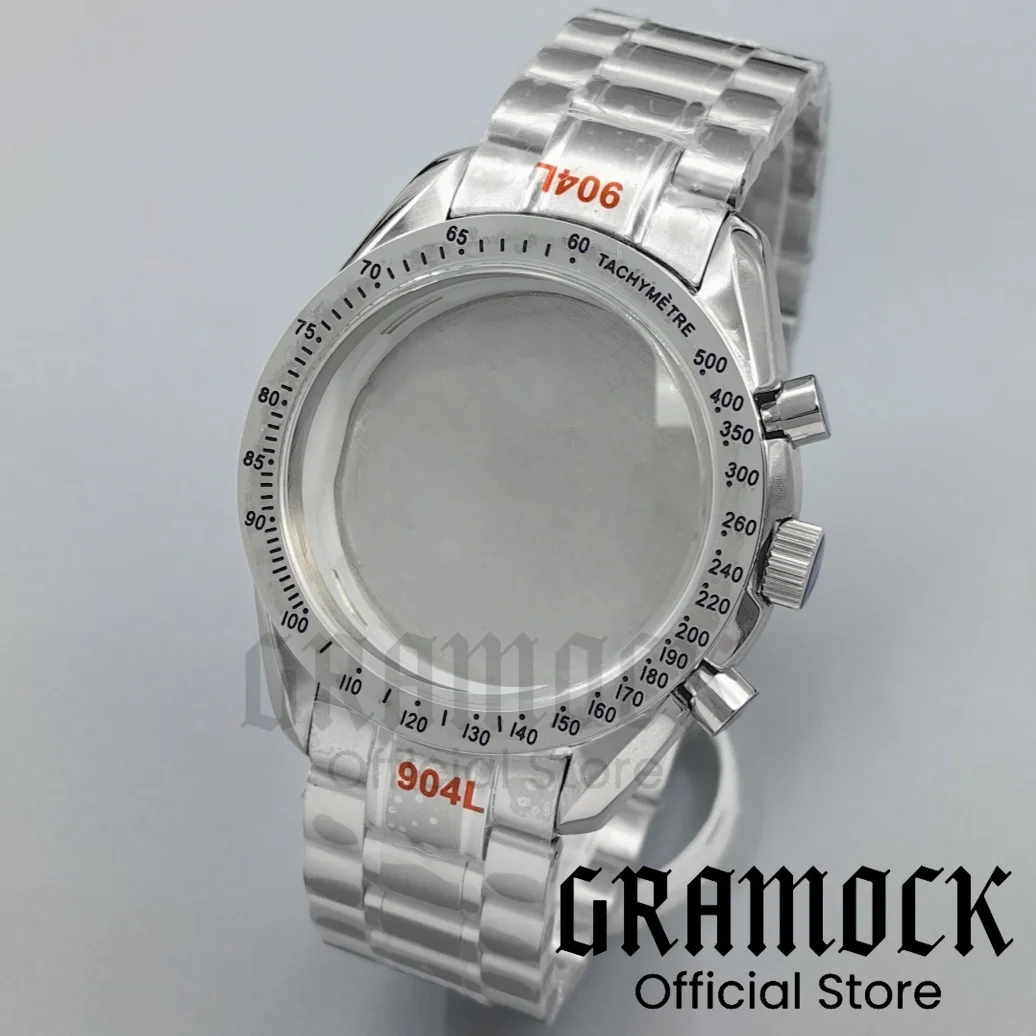 GRAMOCK 40 мм серебряный фиксированный корпус из нержавеющей стали с хронографом и браслетом, подходит для кварцевого механизма VK63 VK64 VK67 VK68