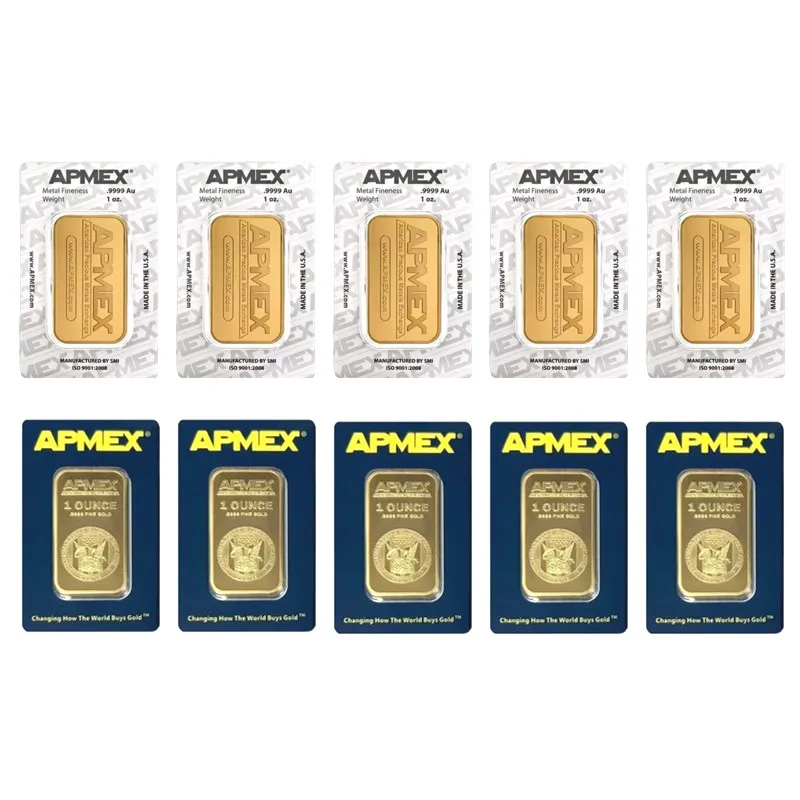 

1~10pcs 1oz APMEX Gold Bar 24k Gold Plated Brass Bullion with Sealed Packing Non-Magnetic Gold Bullion Bars