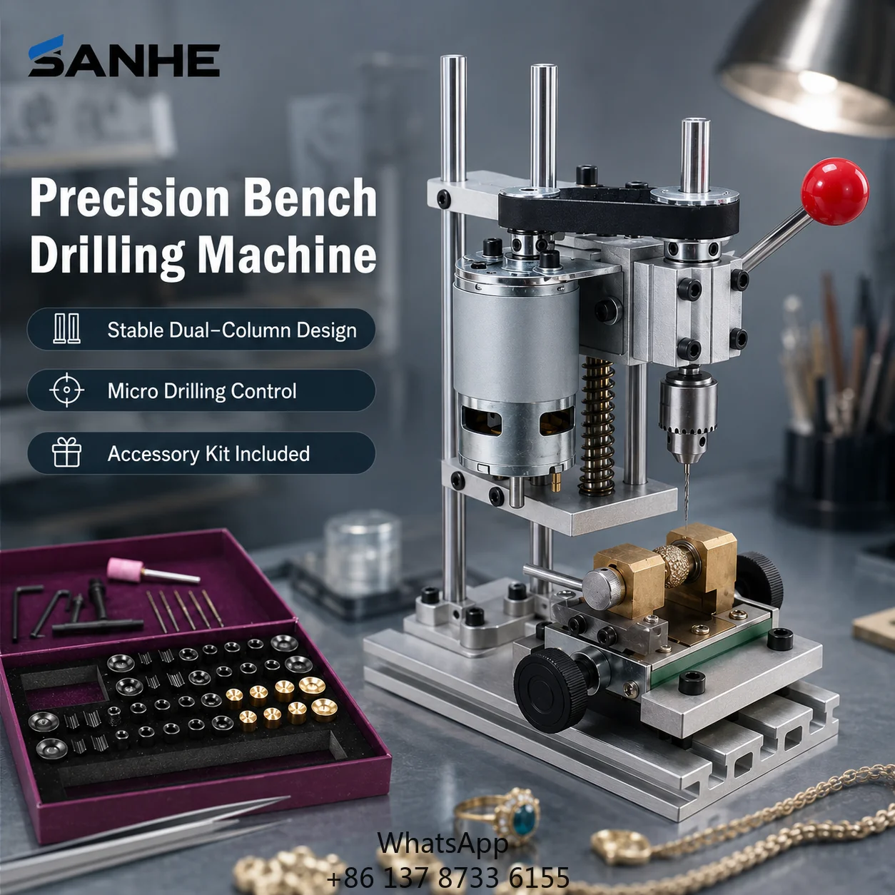 Sanhe High Accuracy Mini Bench Drill Press Manual Desktop Miniature Machine For Craft & Jewelry Four-Line Small Hole Processing