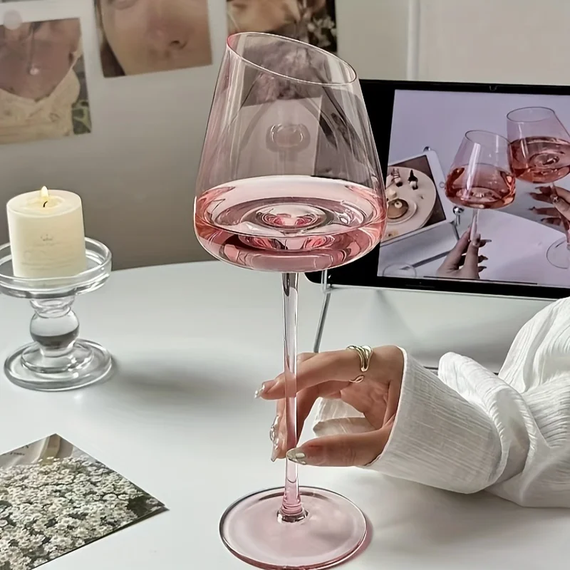 Pink Crystal Wine Glasses Slanted Mouth Goblets Ideal Valentine'S Day Gift Bars & RestaurantsDay Wine Glasses for Couples