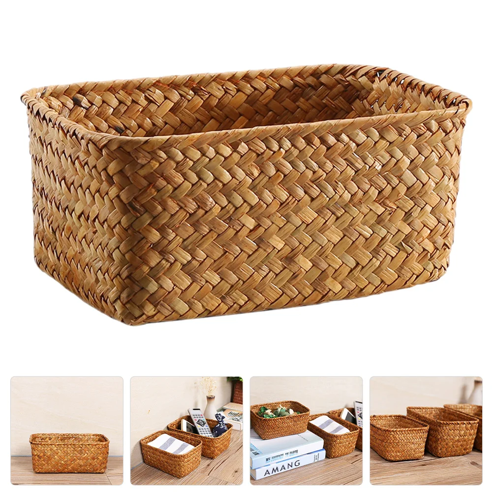 

Seagrass Woven Desktop Storage Basket Practical Organizer for Household Accessories Cosmetics Sundries Seagrass Woven Basket