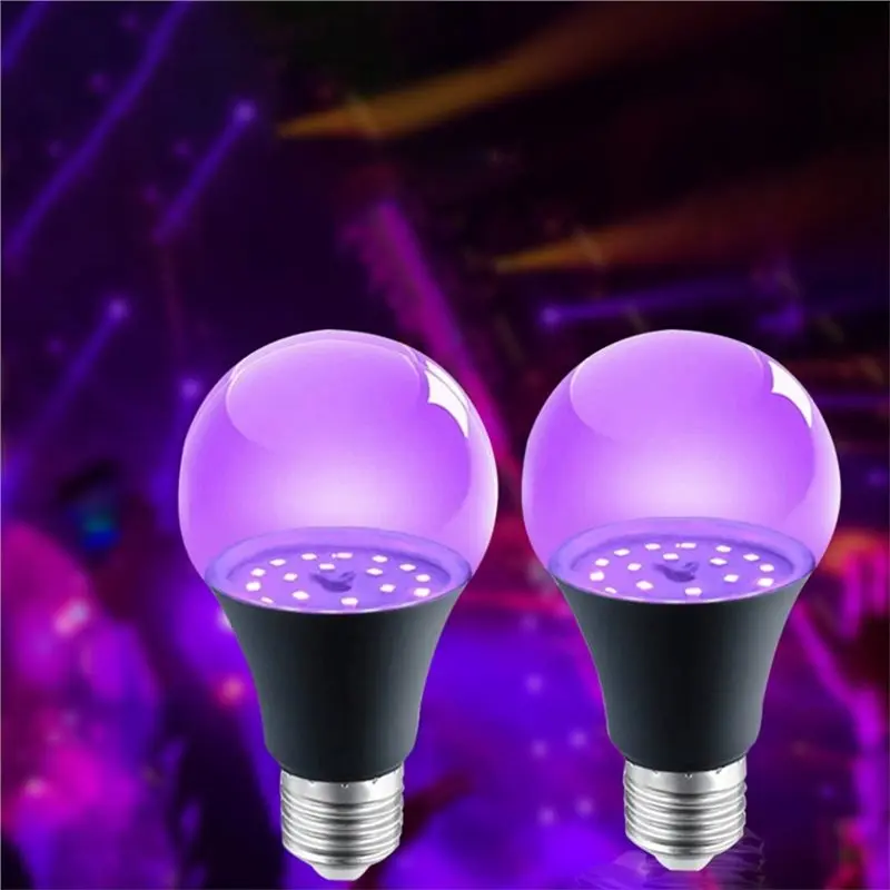 ALIM-Black Light Bulb E27 LED 2 Pcs A19 9W UV UVA 395Nm Glow In The Dark For Blacklights Masquerade Parties B