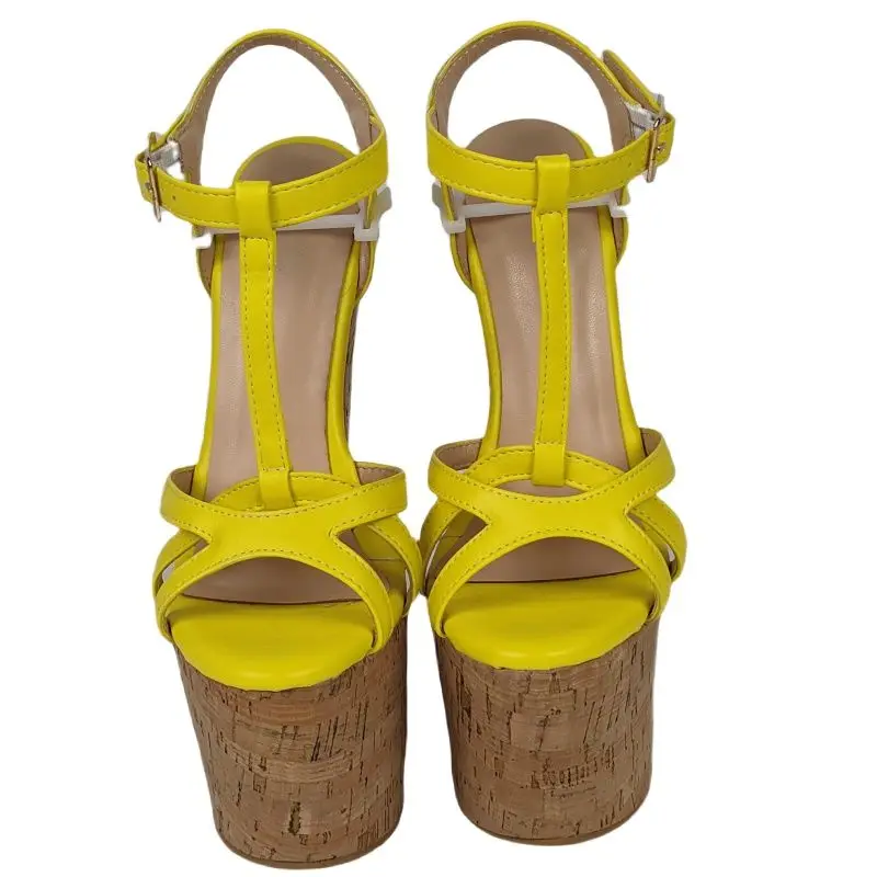 DIZHUANG shoes Sexy women\'s high-heeled sandals. About 20cm heel height. Wedges sandals. Yellow sandals. Summer women\'s shoes.