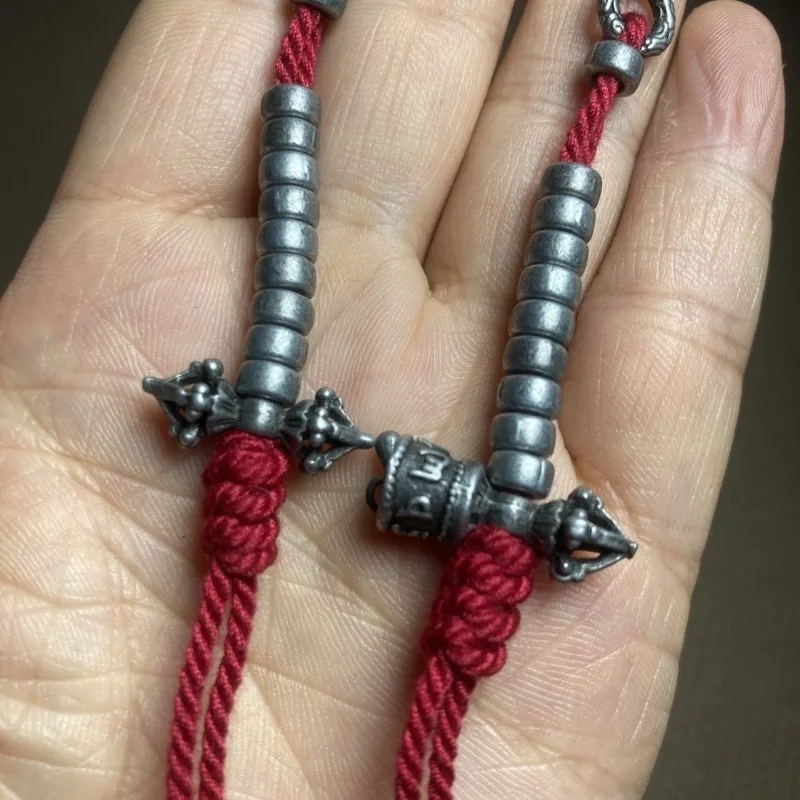 

Мала-счетчик из хлопковой нити ручной работы с мантрой из шести слогов в метеоритных тонах, ваджрный колокольчик, оригинальный винтажный дизайн, регулируемый, в стиле Вэньвань