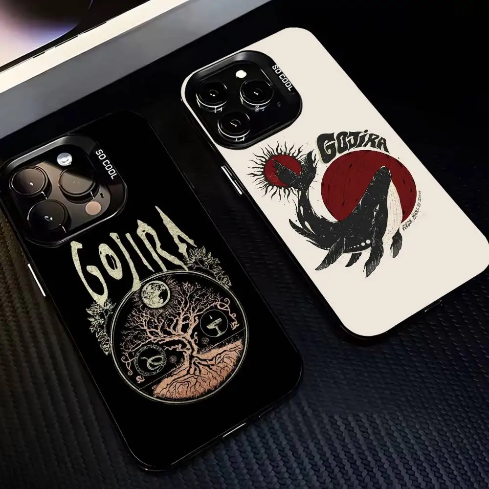 

G-Gojira Death Metal Phone Case For iPhone17,16,15,14,13,12,11 Plus,Pro Max Black Border Silver Plated Cover