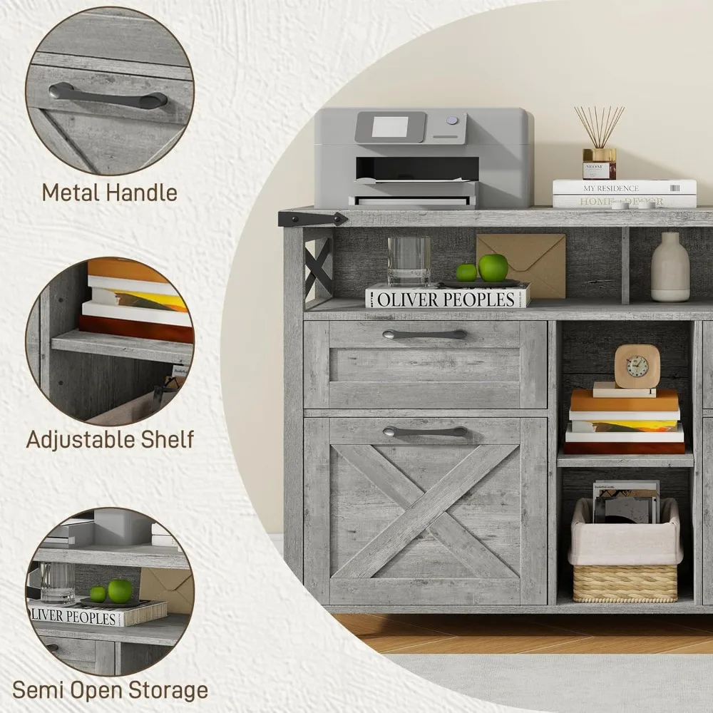 Filing Cabinet with Adjustable Shelf for Home Office, Lateral File Cabinets 4 Drawers with Open Storage Shelf