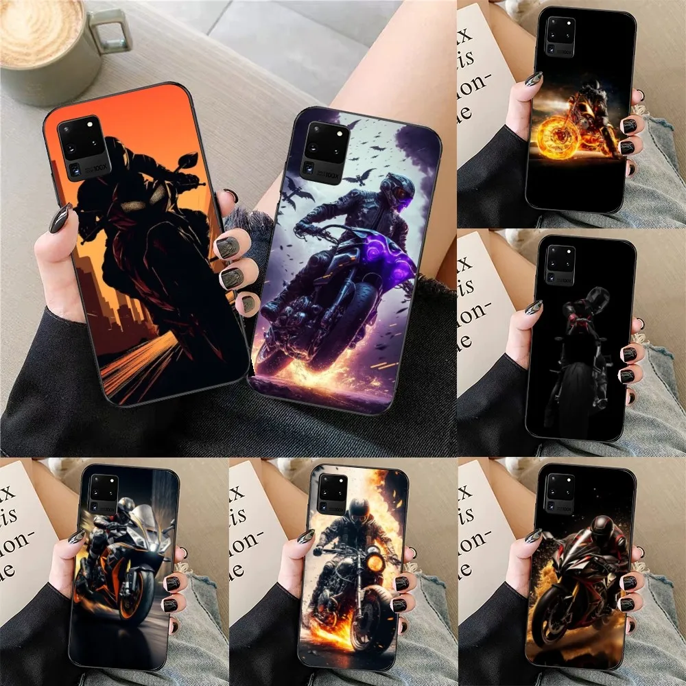 Motorcycle Rider Mobile Cell Phone Case for Samsung Galaxy S23 S22 S21 S10 S9 S8 Plus Ultra Black Soft Phone Cover Funda