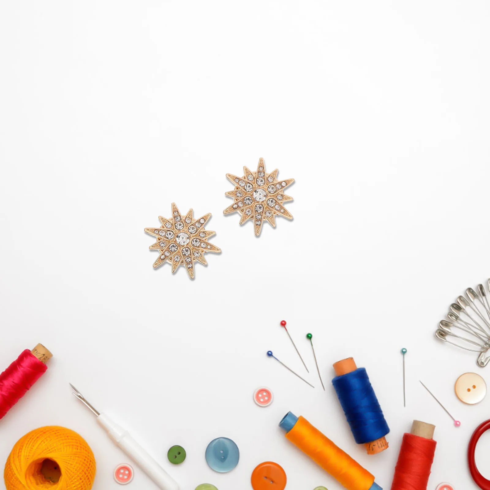 

1Pair Shirt Collar Brooch Rhinestone Covers Clip-on Embellishments Sparkly Hexagram Decorative Buttons for Men Women