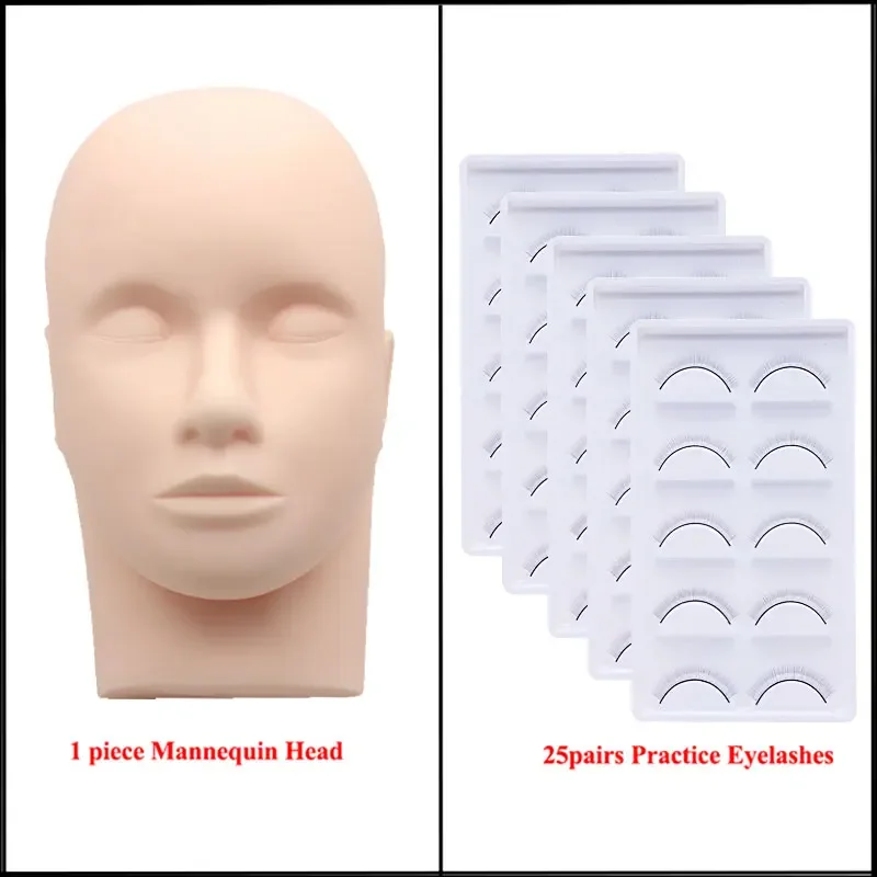 CNK Mannequin Head for Eyelash Extension With Practice Eyelashes Silicone Mannequin Head Eye Pads Lash Extension Supplies Kits