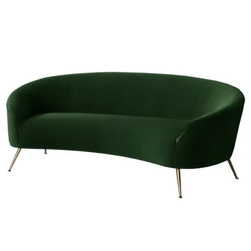 Nordic dark green casual fabric sofa furniture fashion club hotel curved metal reception sofa