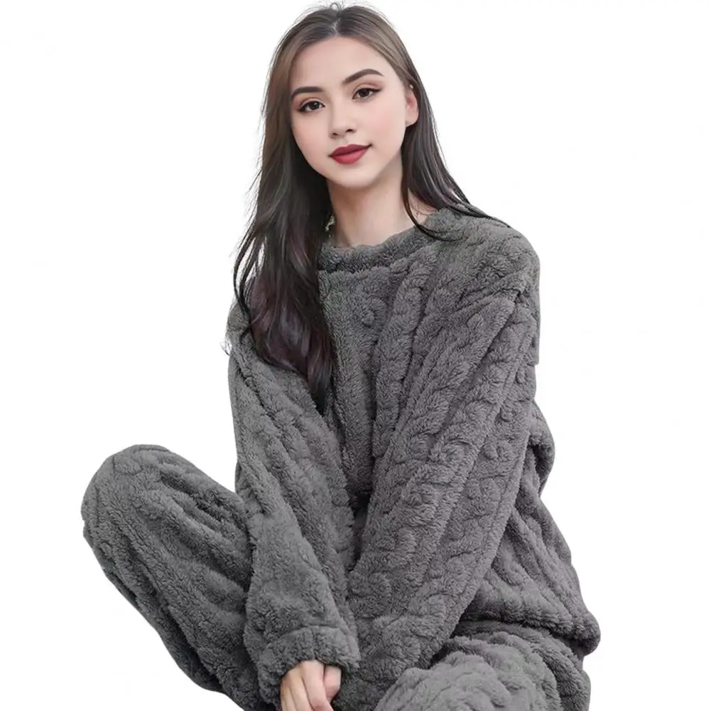 

Plush Pajama Set Women’s 2 Piece Pajama Set Soft Fleece Pullover Lounge Sleepwear Warm Ribbed Plush Long Sleeve for Weather