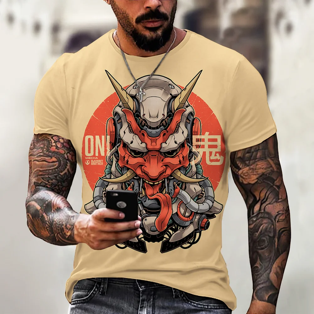 

Men's T-shirt Hip Hop Japanese Samurai Manga Print Short Sleeve Tops Vintage Casual Oversized T Shirts Street One Piece Clothing