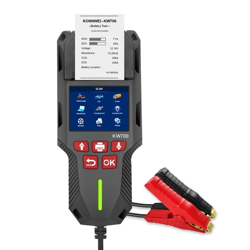 

KONNWEI Battery Test Diagnostic Tool With Printer KW700 12V 24V Battery Tester 10-2000CCA Cranking Charging Test Tools