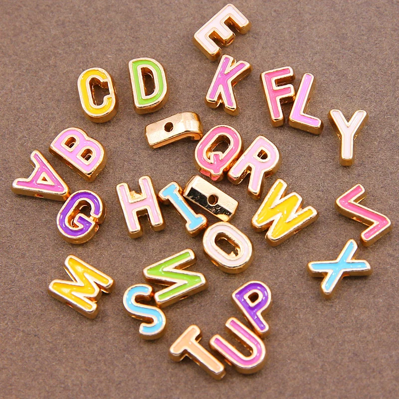 10 Pieces/Set A- Z Color Enamel English Alphabet Beads Golden Spacer Beads Bracelet Jewelry Making Accessories