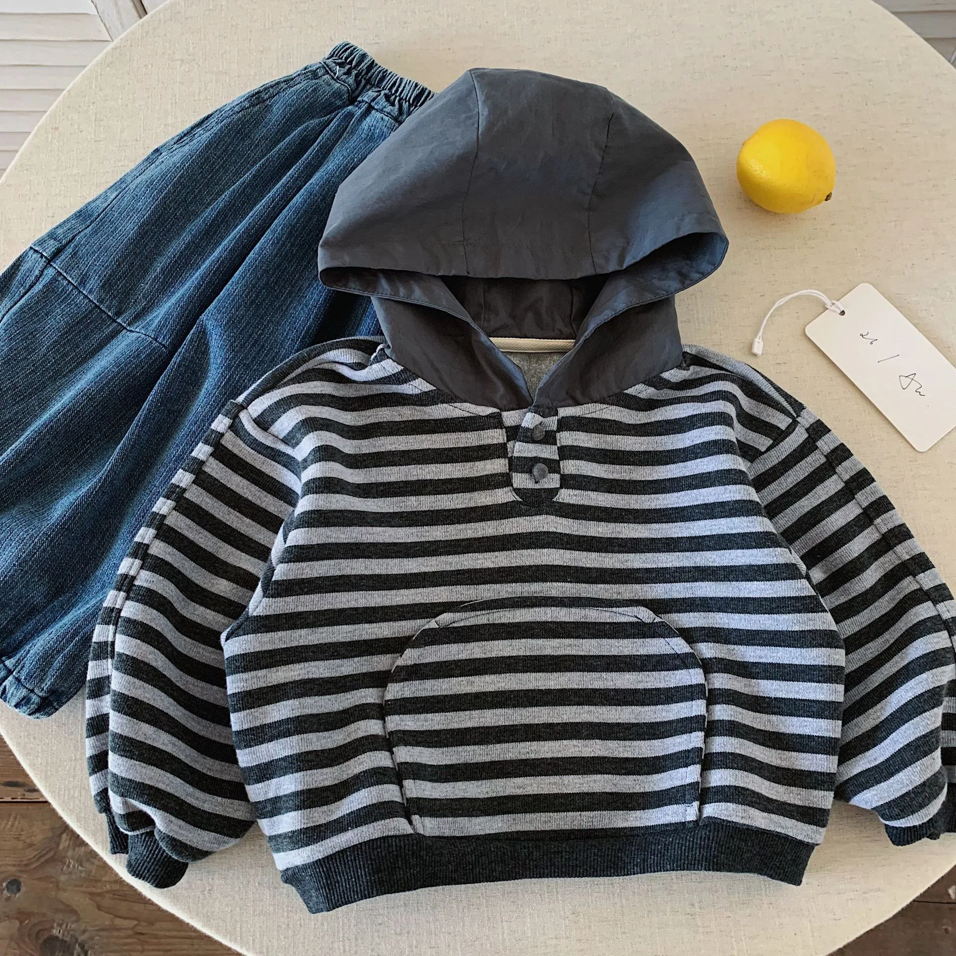 Children's Striped Hooded Sweatshirt 2026 Autumn New Item Korean Boys and Girls Casual Versatile Fashionable Top