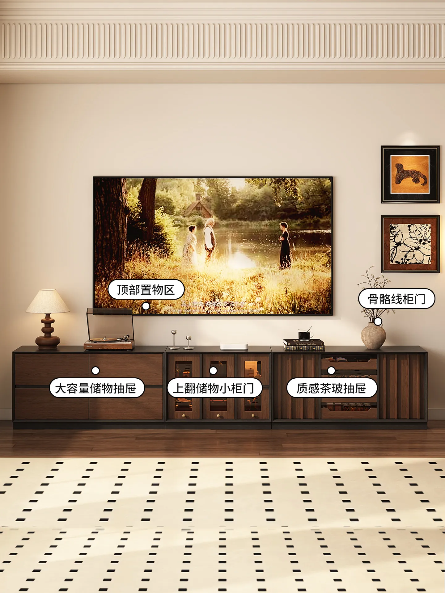 Living room household floor TV cabinet can be freely combined with antique TV cabinet
