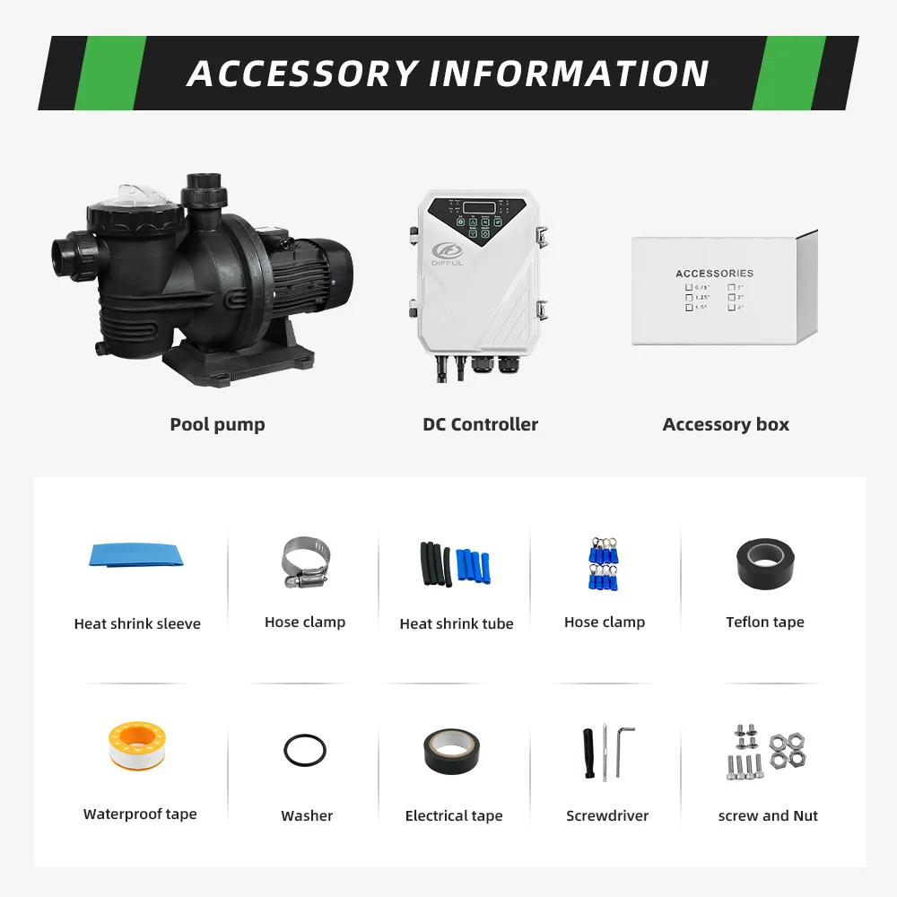 DIFFUL Solar Powered Pool Pump Kit, New DC Auto-switching MPPT Controller DIY Simple InstallationFor Swimming pool Household