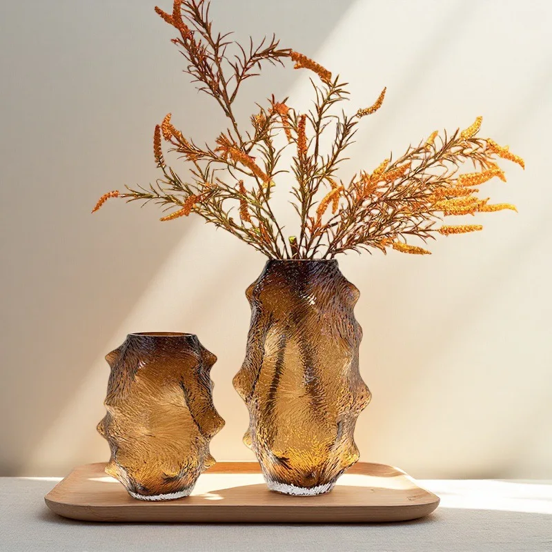 Creative GlassVase with Sea Cucumber Shape,Irregular Texture,Ridge Folding,Green Water Tank Accessories,Vase for Home Decoration