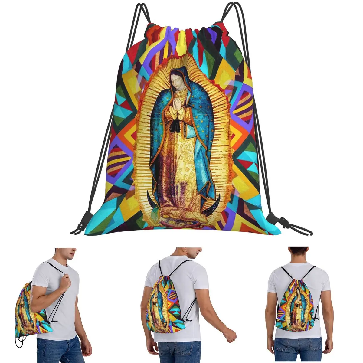 

Our Lady Of Guadalupe Virgin Mary Mexican Backpacks Fashion Drawstring Bags Sports Bag Book Bags for Man Woman School