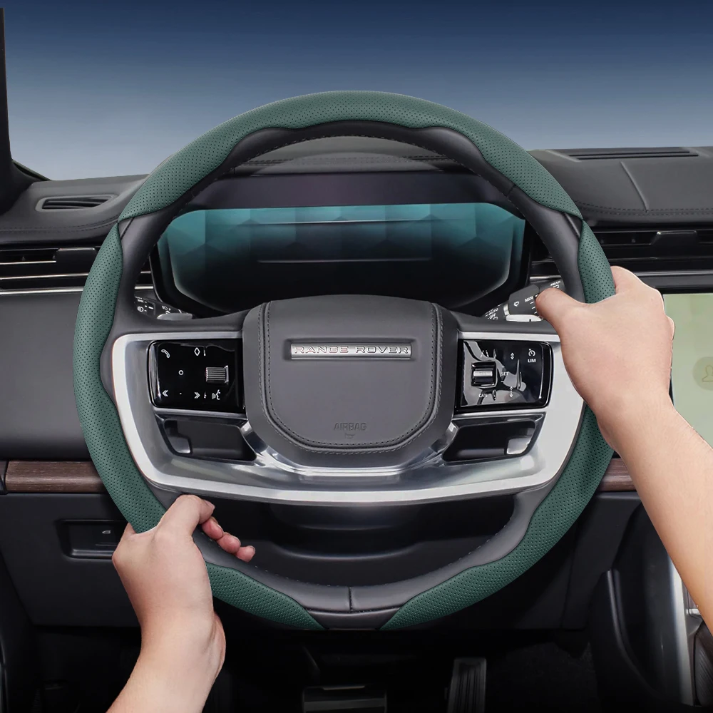

Suitable for Land Rover Breathable Hole Leather Steering Wheel Cover Segmented Quick Release Design Non-Slip and Durable Discovery 3 4 Defender Freelander 2 110 X Dynamic Td4 Range Rover Sport Evoque Velar Landrover