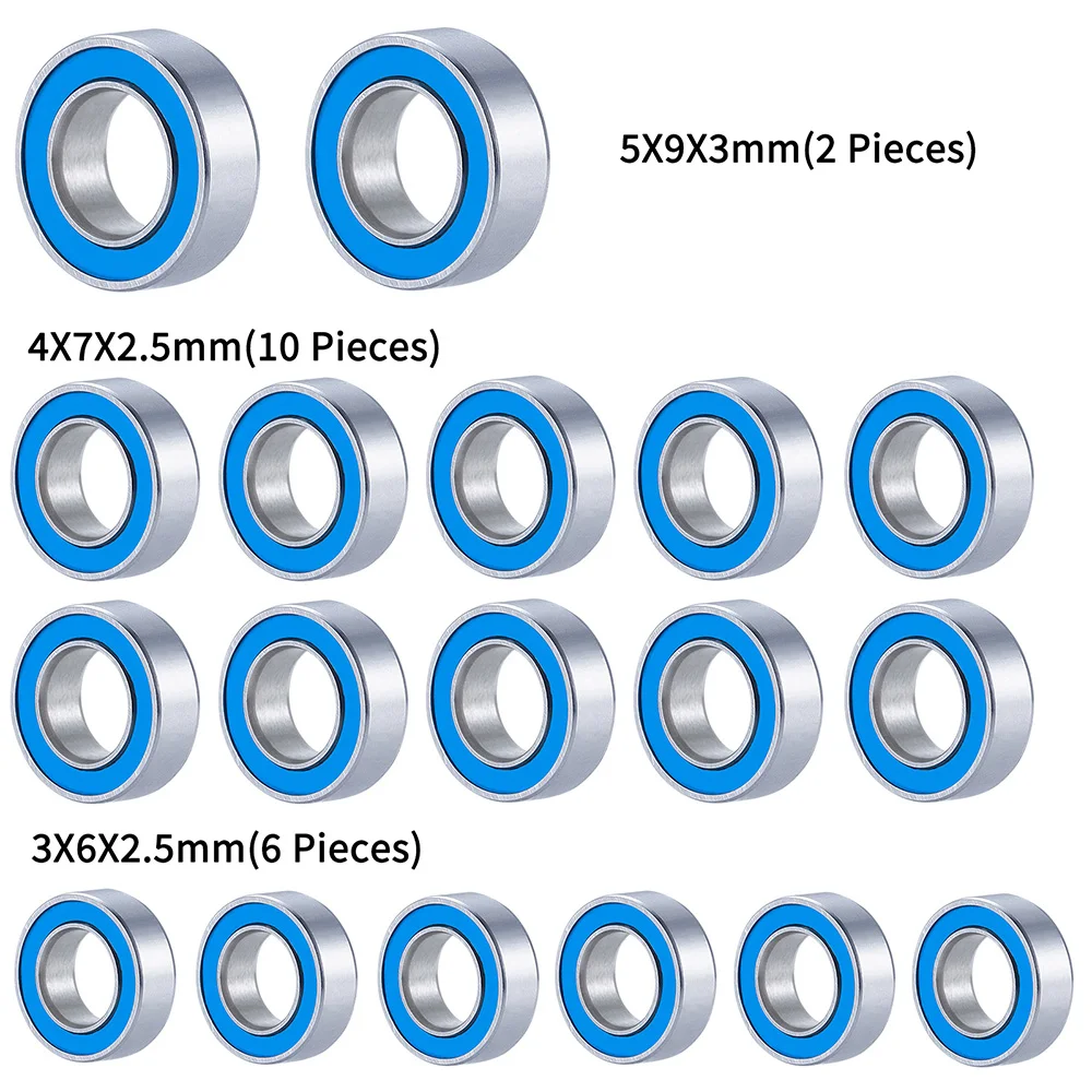 YEAHRUN 18 Pcs Rubber Sealed Ball Bearing Kit for 1/16 Mini-B Buggy RC Car Upgrade Parts Accessories