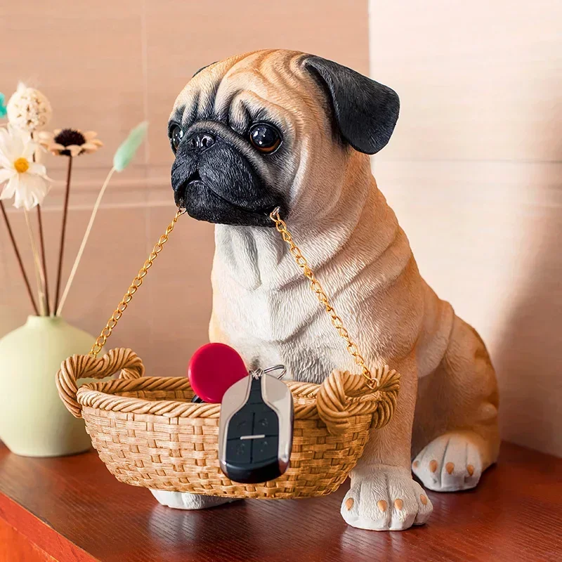 

Creative resin Sculpture Pug piggy bank cute dog Statue key jewelry storage box bedroom Decoration home decoration ornaments