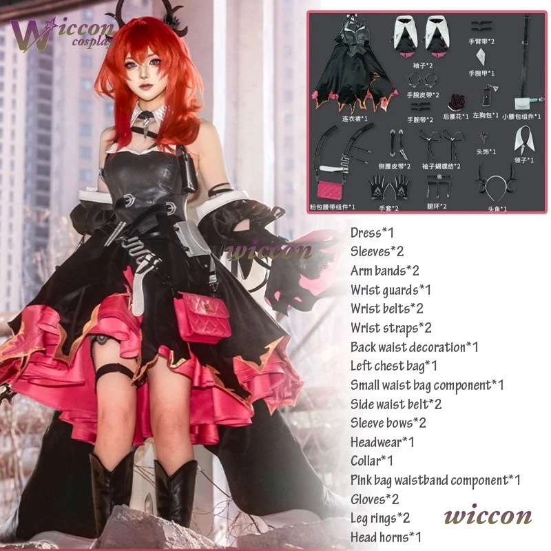 

Костюм для косплея BAIKAI Game Arknights Endfield Laevatain: Боевой наряд, парик и рога для косплея Лаватина, сексуальный костюм на Хэллоуин