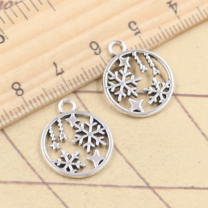 20pcs Charms Winter Snow Snowflake 19x16mm Tibetan Silver Color Pendants Antique Jewelry Making DIY Handmade Craft