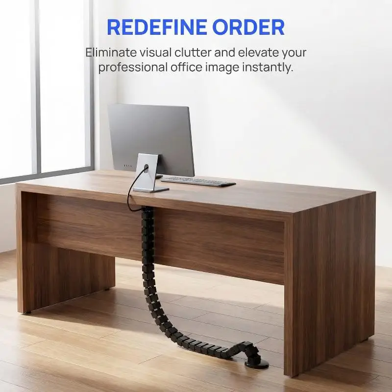 Office Wire Management Tray with Adjustable Spine Cable Sleeve Under Desk Organizer for PC and Home Desk