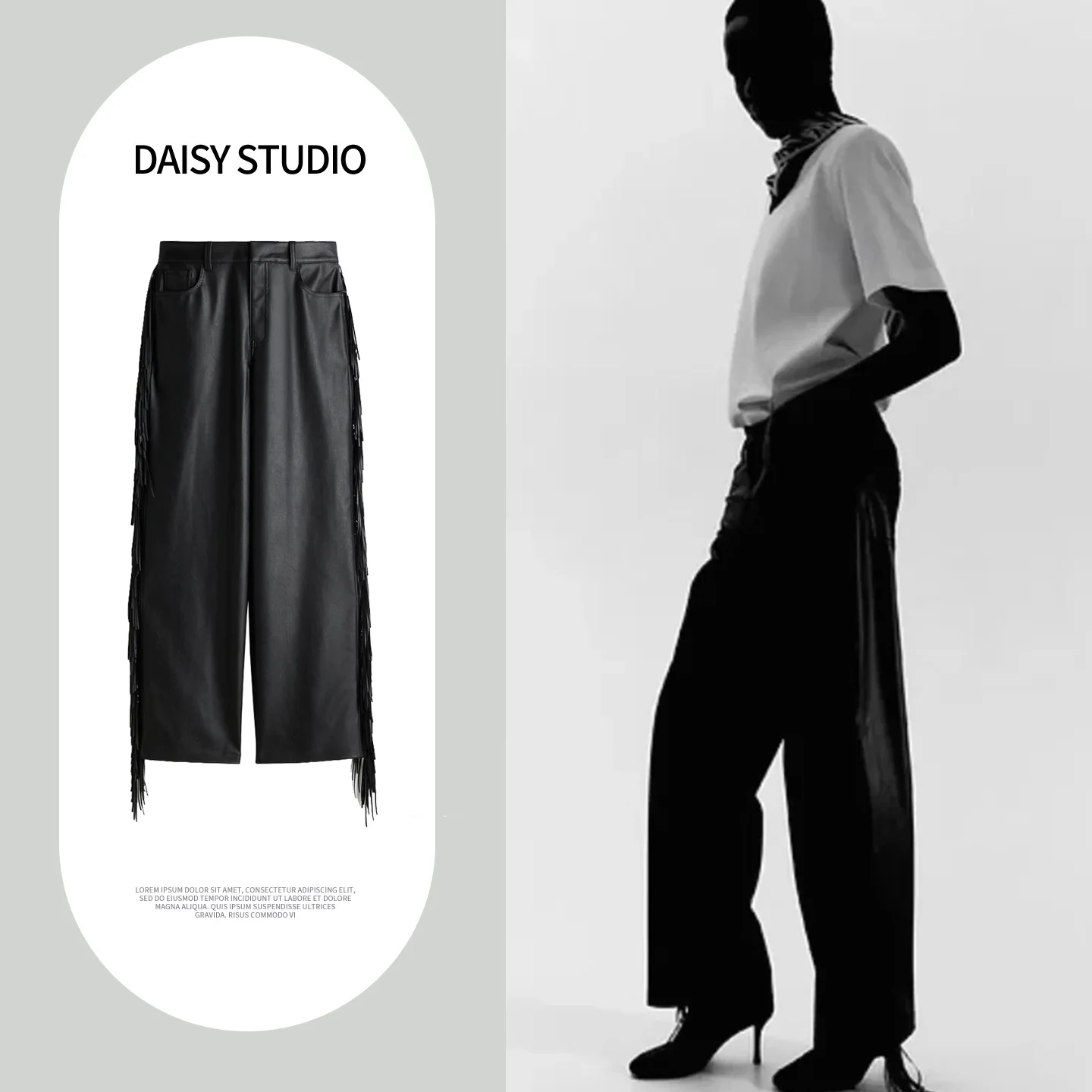 

Spring New Women's Commuter Style Zipper High Waist Wide Leg Casual Pants Tassel Coated Straight Cut Ladies Polyester Fiber