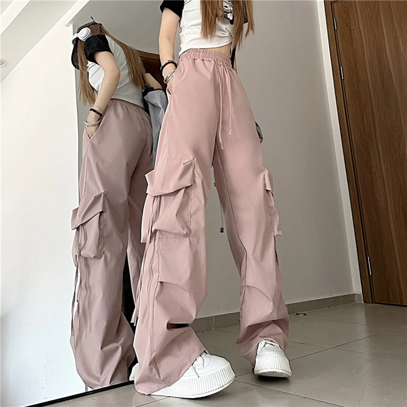 American Vintage Women Cargo Pants Casual All Match High Waist Baggy Big Pockets Sweatpants Female Spring Fall New Trousers