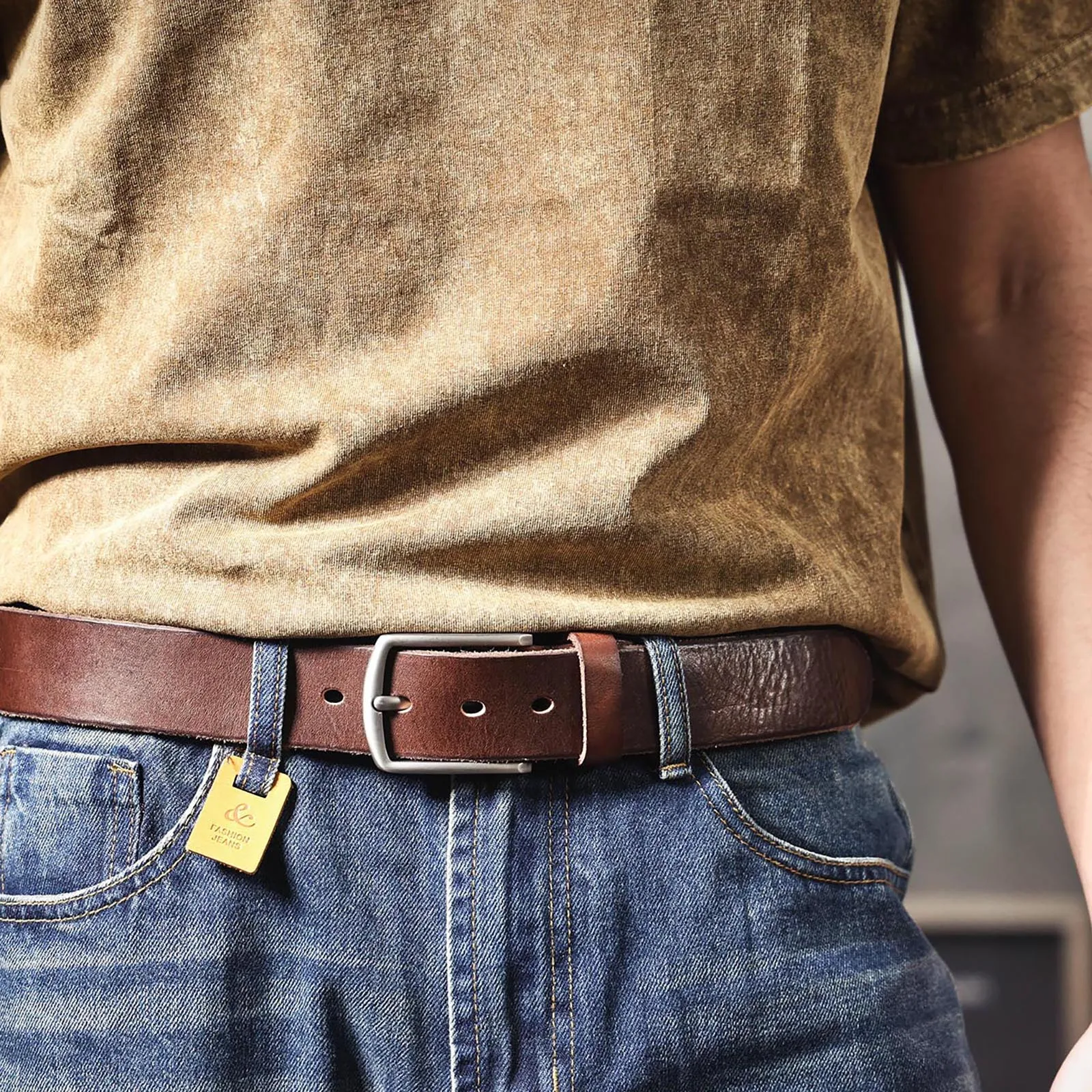 Retro Casual Echtleder Herren-Gürtel mit Dornschließe und Geschenkbox, Studentengürtel, Einfacher Klassischer Gürtel – Detail 5