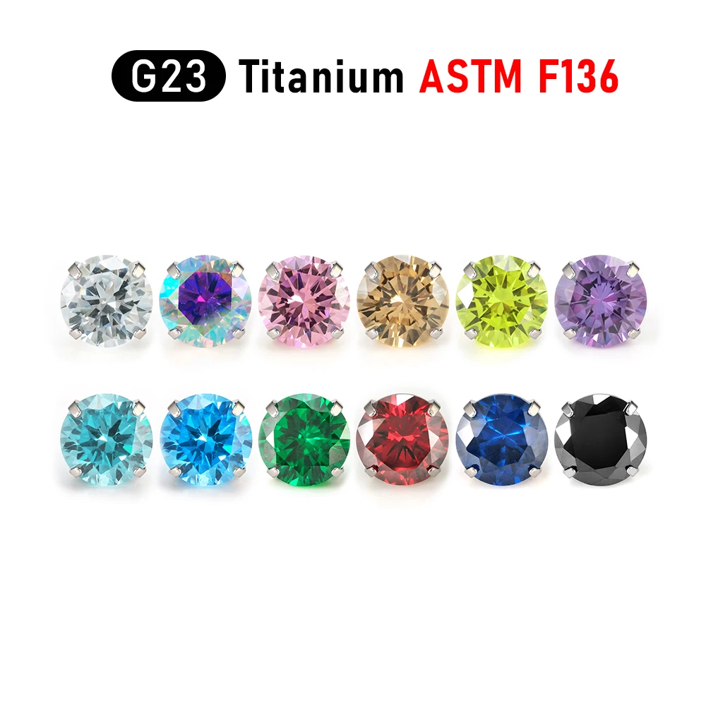 1Pc F136 Titanium 2-6mm CZ Gem Internal Thread 1.2mm Thread Labret Tongue Ring Ear Belly Eyebrow Piercing Attachment 16G DIY Bod