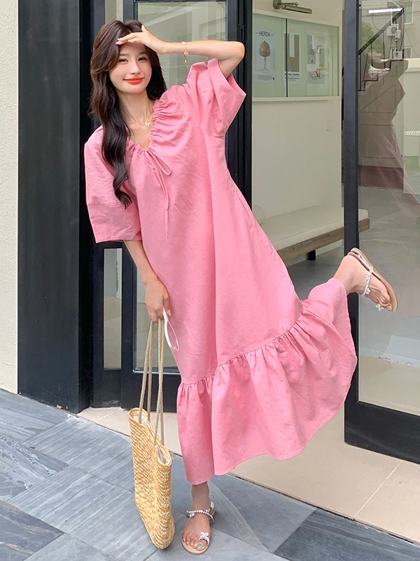 Rosa Sanfte Sle Lange Dr Frauen Sommer Neue Abnehmen Ele Strand Vaion Erste Liebe Dr Pendeln Sle ort Sve V...