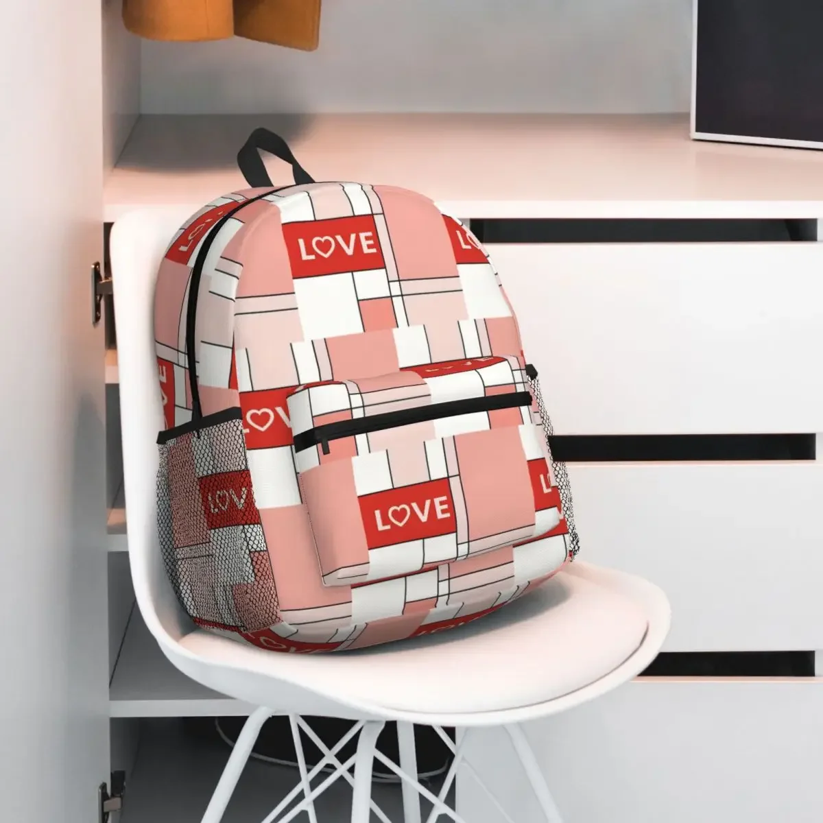 

Mondrian Love геометрическое искусство розовое сердце дизайн рюкзак рюкзак большой вместимости детская сумка для книг школьная сумка сумки на плечо для мужчин и женщин