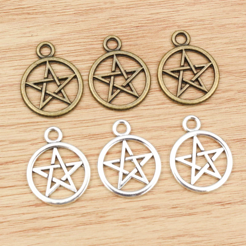 15 Stück 25x20mm Fünf-Zacken-Stern Handgemachte Charms Anhänger Antik Versilbert Bronze Überzotiger DIY Schmuck für Armband Halskette