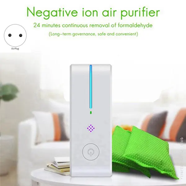 ยอดนิยม 2PCS เสียบเครื่องฟอกอากาศสําหรับทําความสะอาดบ้าน MINI AIR Ionizer ลบควัน Deodorizer Air Freshener,สีดํา EU Plug