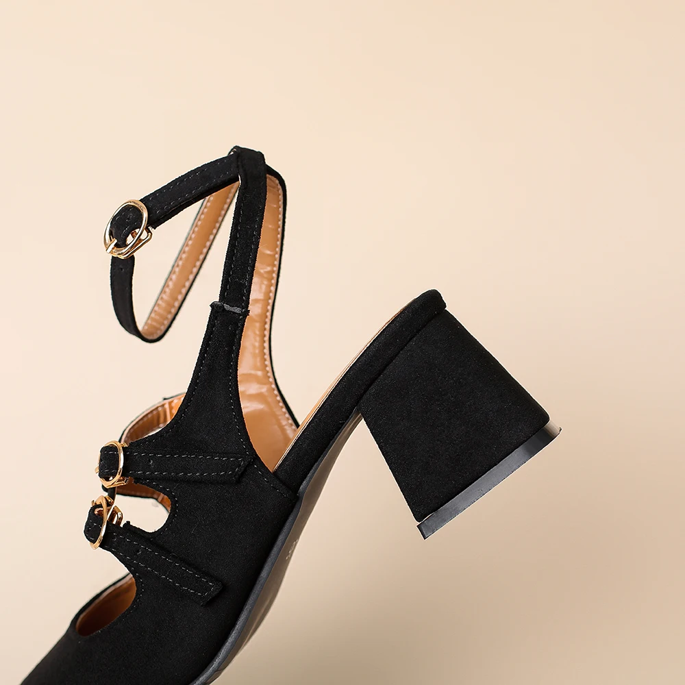  New Summer Sweet Black Leopard Women Sandals Fashion High Block Heels Lady Dress Shoes Plus Small Big Size 32 43 48 - view 5