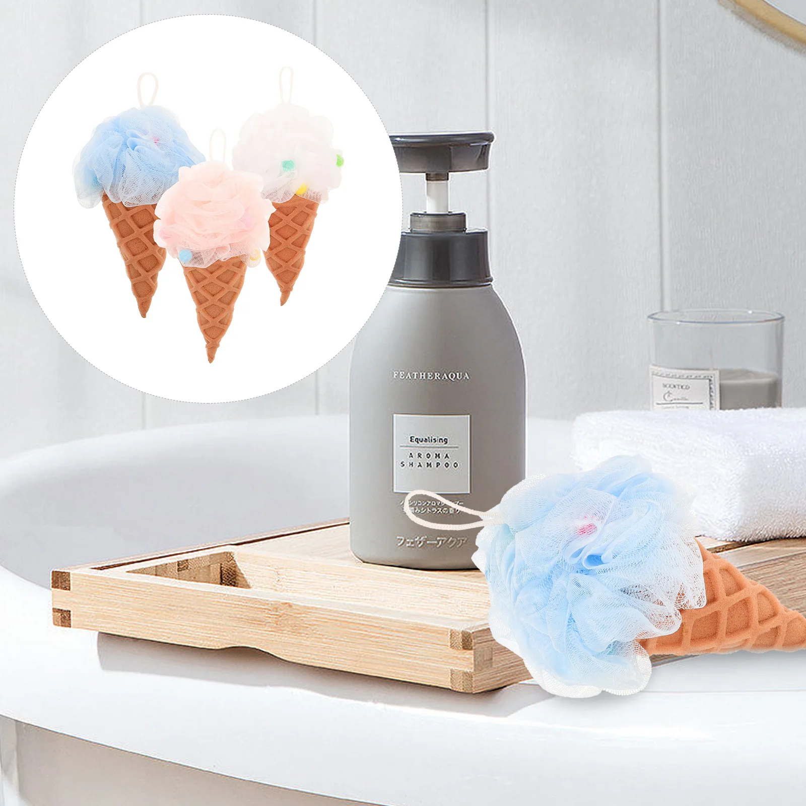 

3Pcs Bath Sponge Ball Ice Cream Style Thickened Rope Shower Scrubber Exfoliating Bath Ball for Family Use Body Scrubber