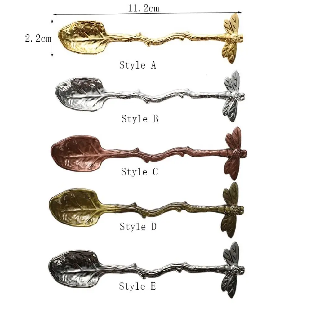 

Stirring Spoon Twig Design Dragonfly Coffee Spoon Zinc Alloy Vintage Dessert Spoon Smooth Edges Teaspoon Cake